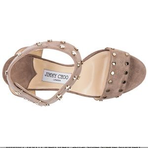 Jimmy Choo sandals 100 Light Mocha Suede Gold Tone Studs